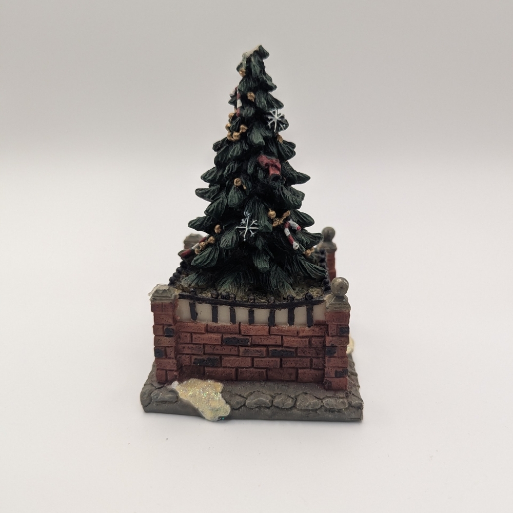 Vintage Christmas Tree For Christmas Village Fenced In Tree With Ornaments On